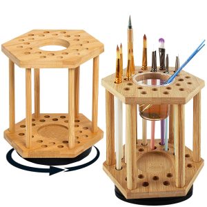 rotating bamboo paint brush holder wholesale