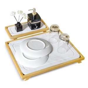 Stone dish drying mat set with bamboo racks