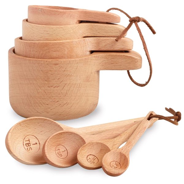 10-piece wooden measuring cups and spoons set in solid beechwood