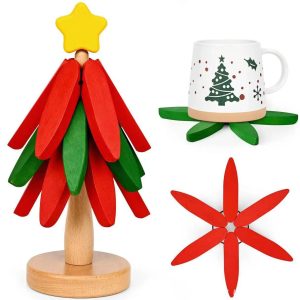 wooden Christmas tree trivet set wholesale