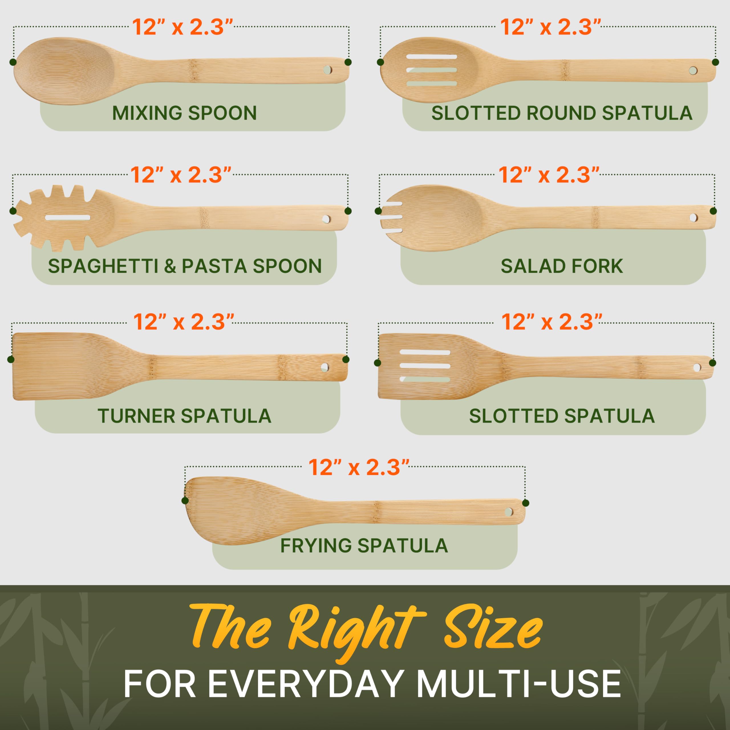 China Factory Direct Supplier 7 PCS Easy to Clean Bamboo Wooden Cooking Utensils Set Lightweight & Heat Resistant - Image 4