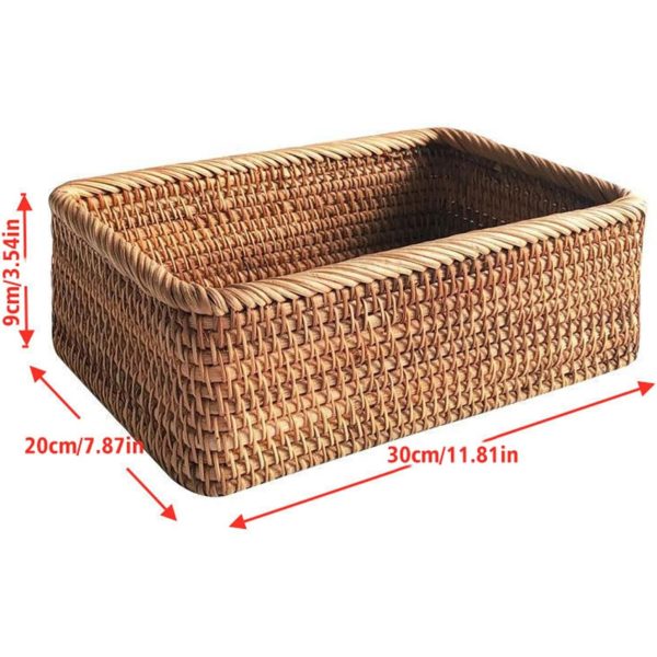Rectangular rattan basket size guide showing 30 cm length, 20 cm width and 9 cm height