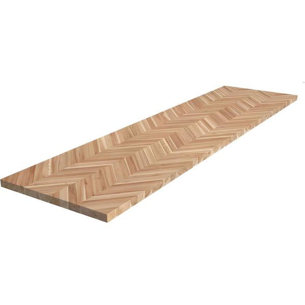 Unfinished acacia countertop panel with a repeating V-shaped wood pattern on a white background