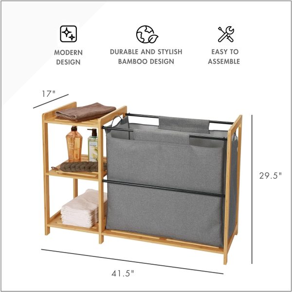 Bamboo laundry hamper dimension diagram marked 41.5 inches wide, 17 inches deep and 29.5 inches high