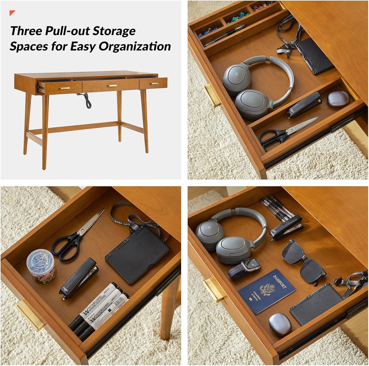 Natural Oak Executive Wooden Computer Desk with File Drawer Storage Light Wood Mid-Century Modern Office Desk for Work Studying Bamboo Wooden Products Manufacturer - Image 4