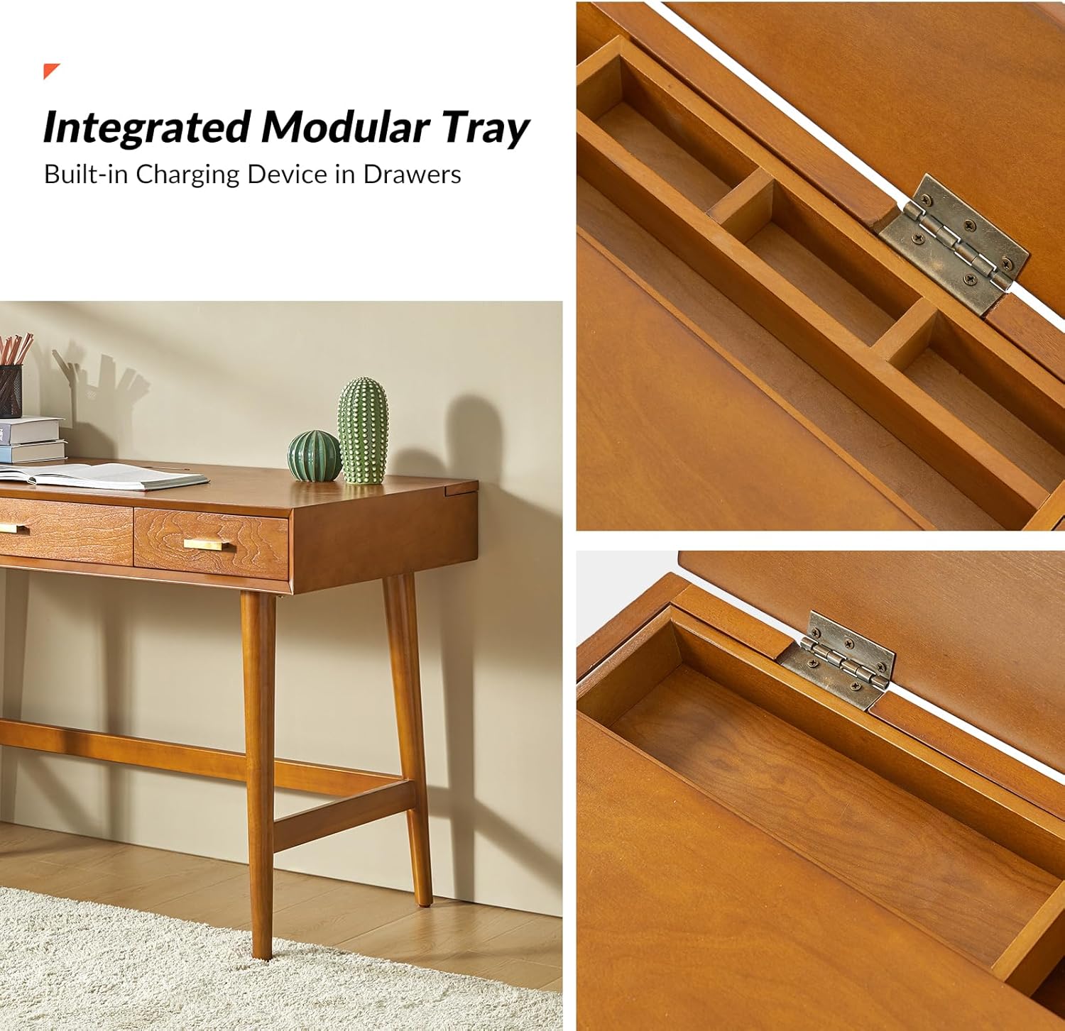 Natural Oak Executive Wooden Computer Desk with File Drawer Storage Light Wood Mid-Century Modern Office Desk for Work Studying Bamboo Wooden Products Manufacturer - Image 6