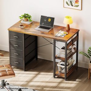 Small Vintage Modern Writing PC Desk with 4 Fabric Drawers Storage Shelves Wood Products Supplier