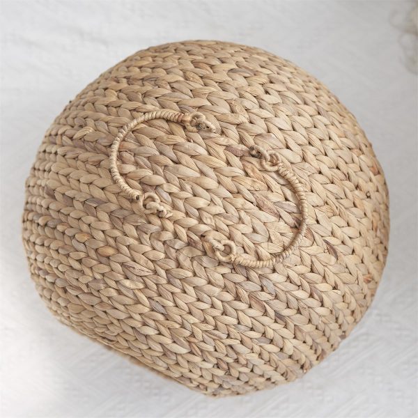 Top view of water hyacinth weaving with two loop handles and their attachment points