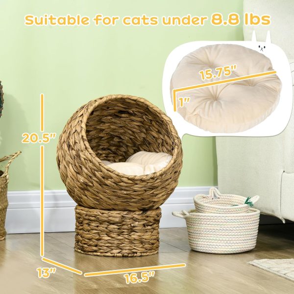 Elevated cat bed diagram showing 16.5 by 13 by 20.5 inches and a cushion labelled 15.75 inches across