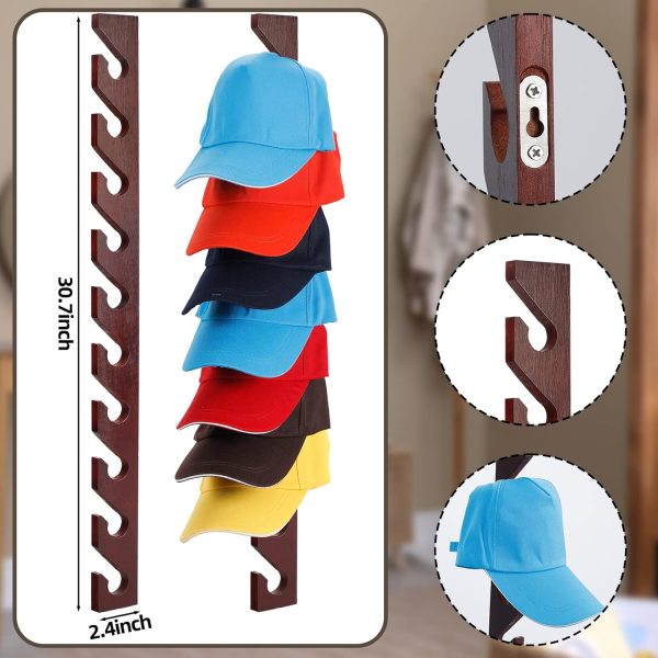 Wooden hat rack dimension graphic labelled 30.7 inches long and 2.4 inches wide with keyhole mounting and hook details