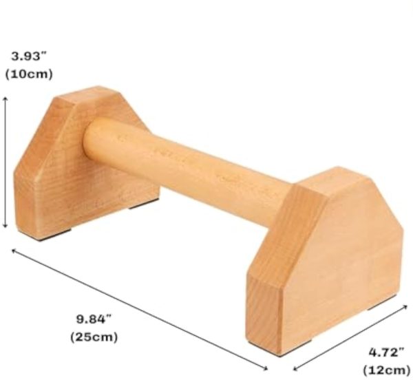 Single wooden parallette dimension diagram showing 25 cm length, 12 cm width and 10 cm height