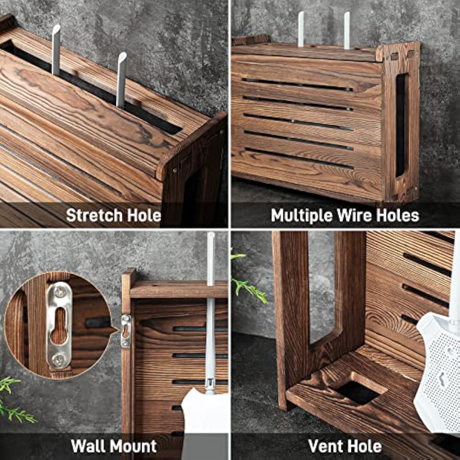 Wooden Router Shelf Wall Mount Storage Box Modem Cable Router Cover Organized Power Strip Cable Management Hider Rack Need Assembly Bamboo Wooden Products Manufacturer - Image 4