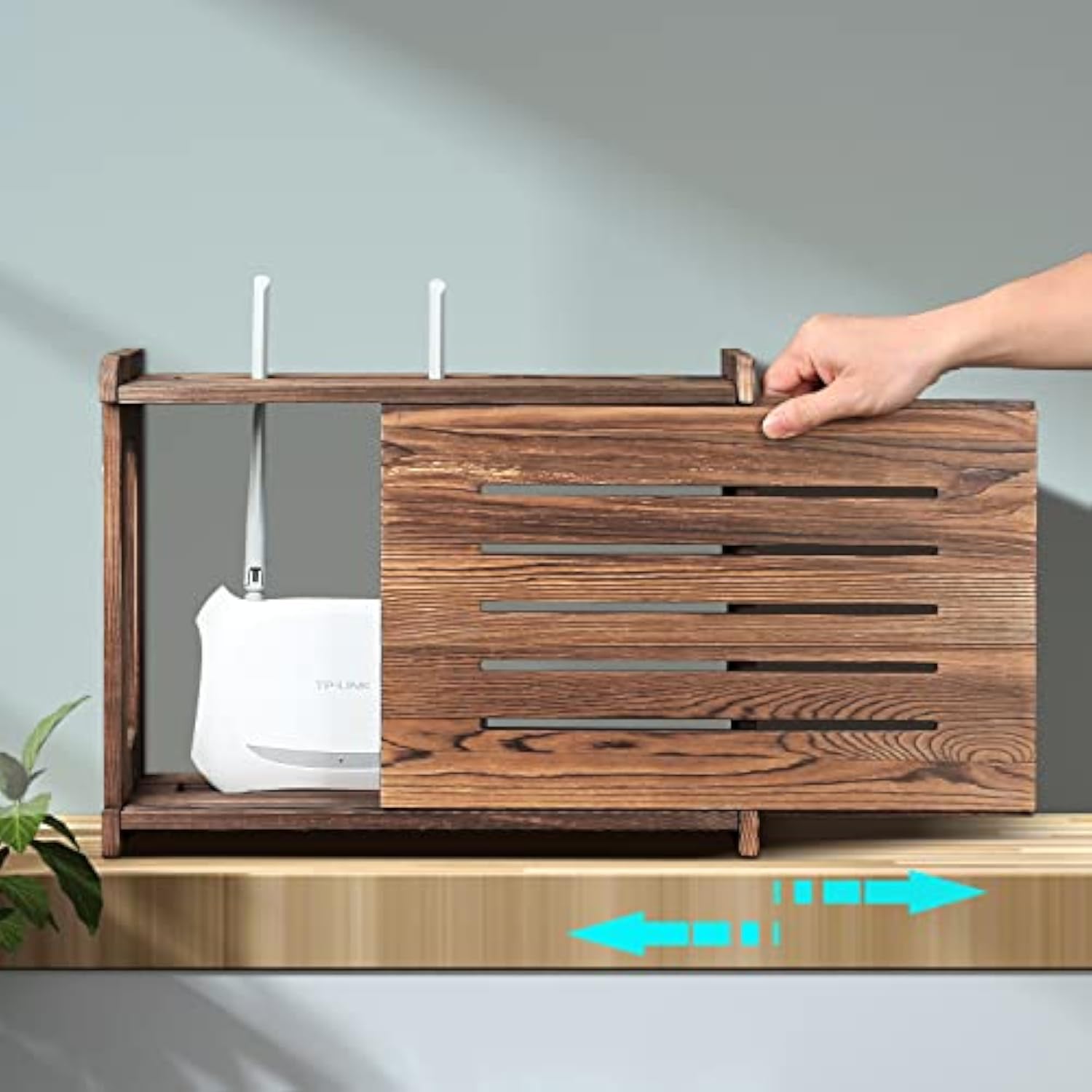 Wooden Router Shelf Wall Mount Storage Box Modem Cable Router Cover Organized Power Strip Cable Management Hider Rack Need Assembly Bamboo Wooden Products Manufacturer - Image 3