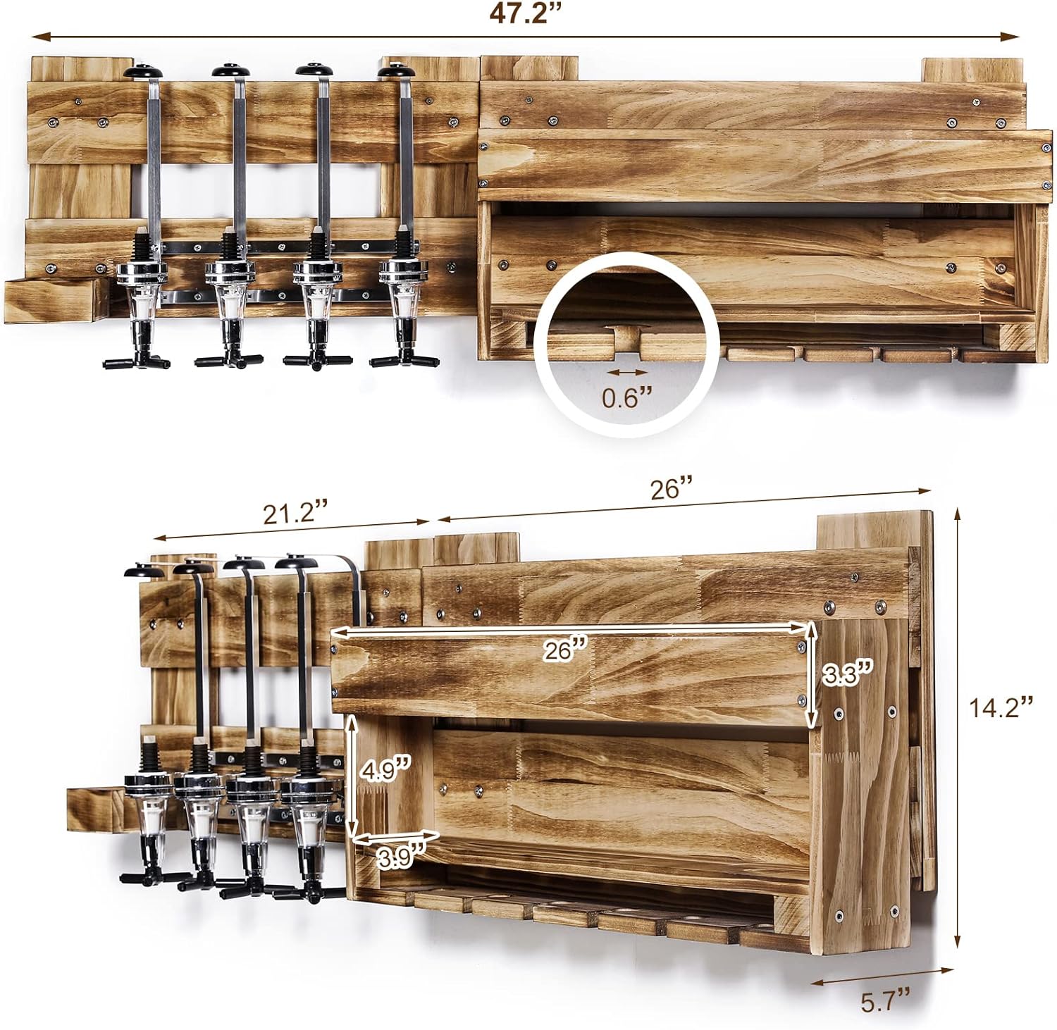 Wine Rack Wall Mounted Wood Alcohol Shelf Kitchen Decor Liquor Dispenser Storage Bamboo Wooden Products Manufacturer - Image 2