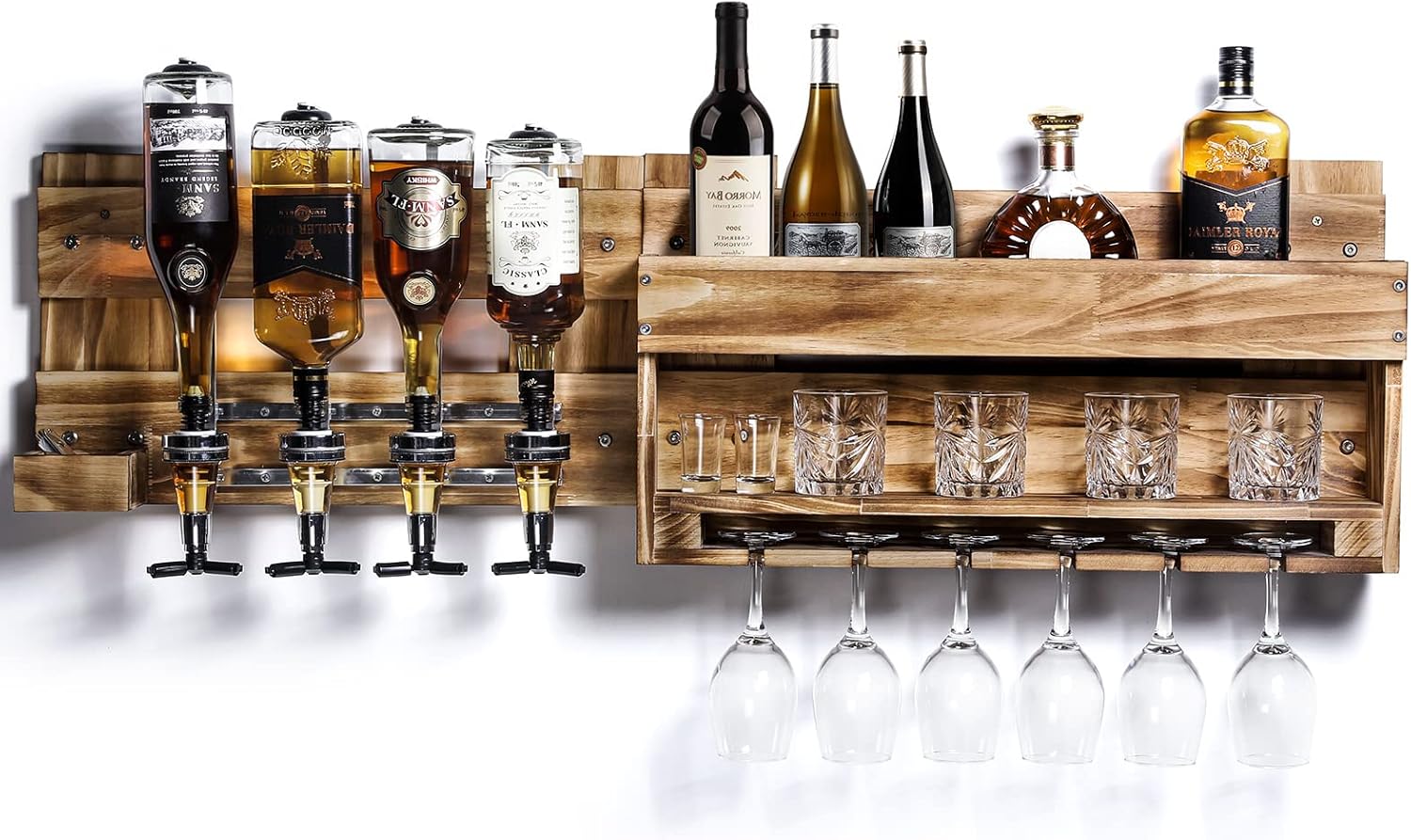 Wine Rack Wall Mounted Wood Alcohol Shelf Kitchen Decor Liquor Dispenser Storage Bamboo Wooden Products Manufacturer - Image 5