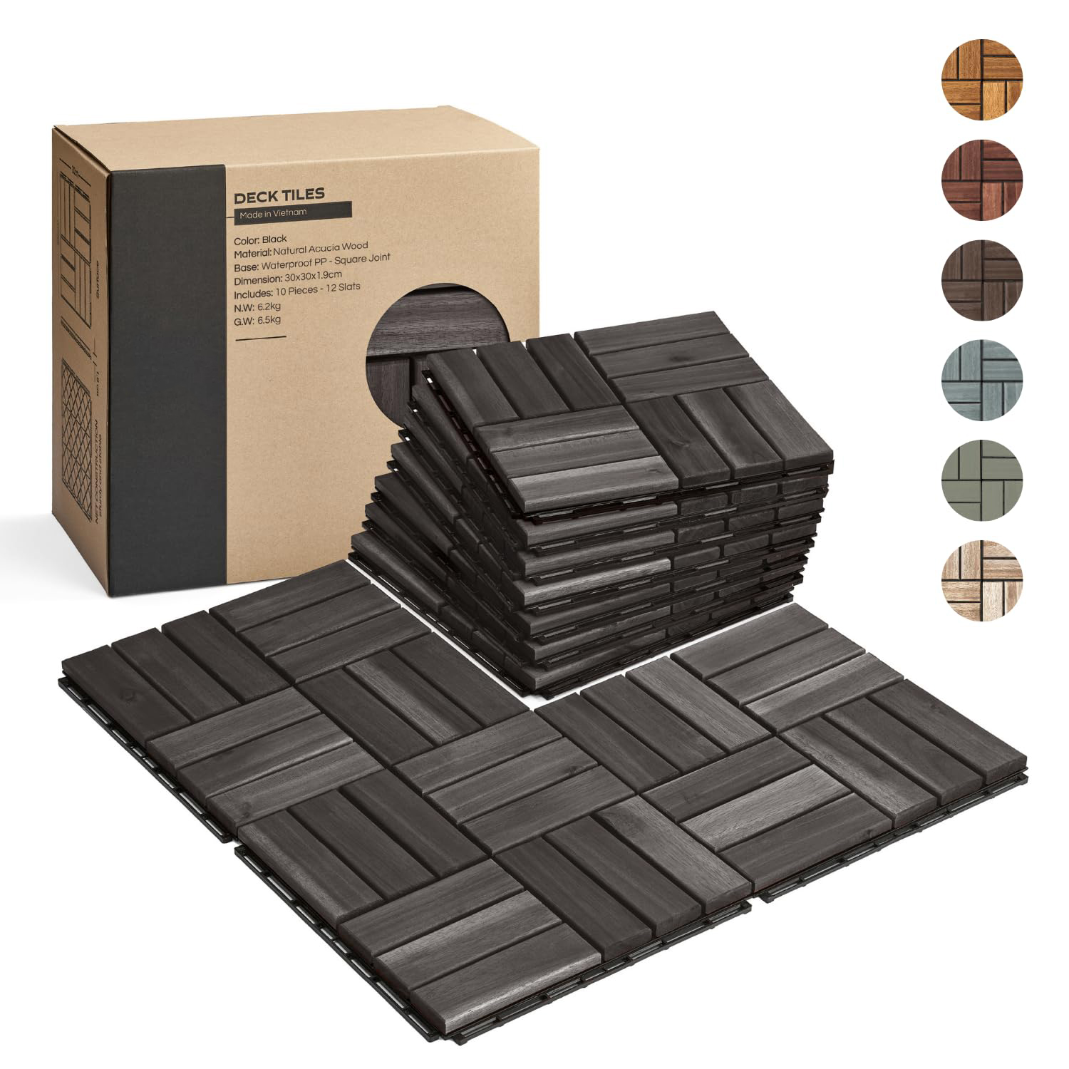 10 Pcs Interlocking Deck Tiles Acacia Wood Waterproof Patio Flooring Balcony Backyard Outdoor Indoor All Weather Non Slip Surface Bamboo Wooden Products Manufacturer