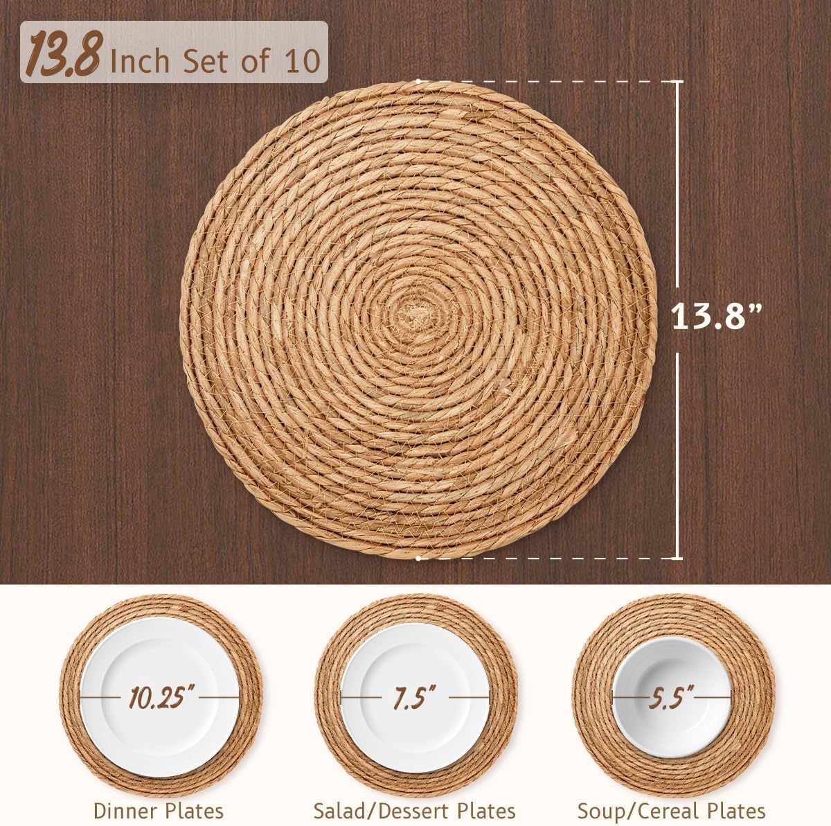 10 Pcs Round Woven Placemats Plate Chargers Set Rustic Rattan Wicker Jute Braided Table Mats For Dining Table Decor Bamboo Wooden Products Manufacturer - Image 7