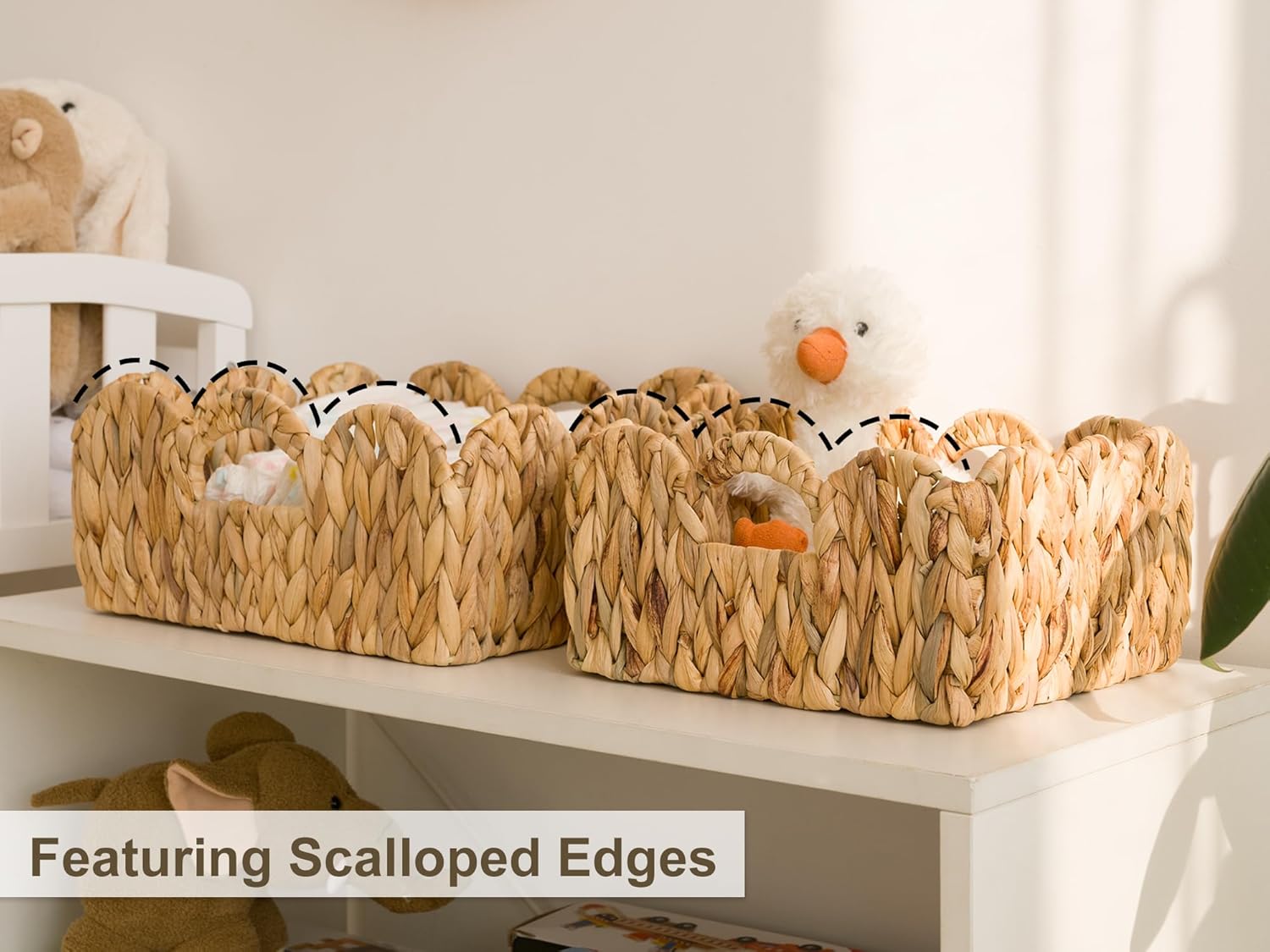 Scalloped Edge Wicker Basket Bamboo Hand-woven Rattan Baskets With Built-in Handles Water Hyacinth Basket Wooden Products Manufacturer - Image 5