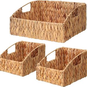 Handwoven Wicker Storage Bins Natural Water Hyacinth Storage Baskets Storage Container Baskets For Shelves Bamboo Wooden Products Manufacturer