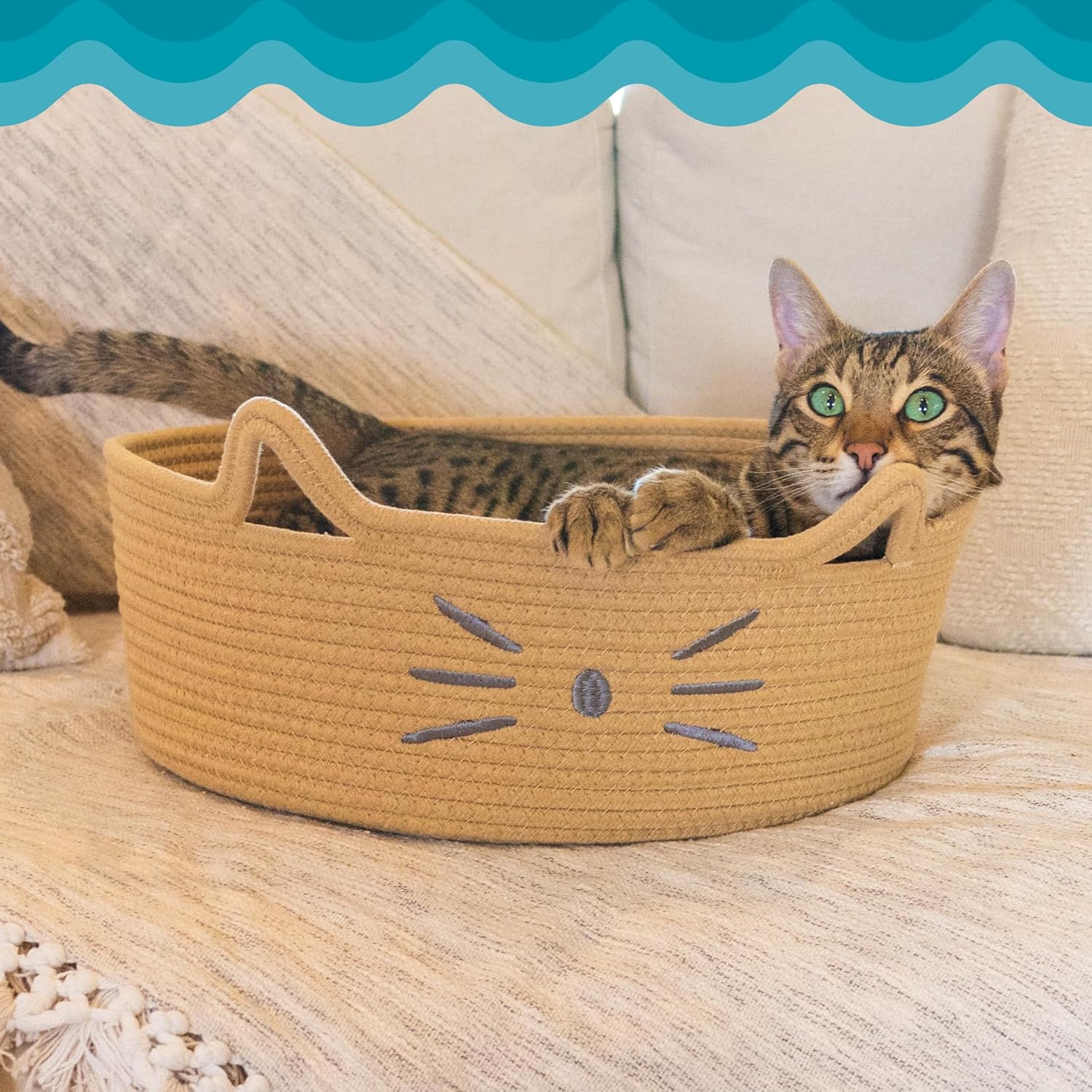 2 in 1 Cat Bed and Storage Basket with Removable Washable Cushion Plush Cotton Rope Bed for Small Cats and Kittens Indoor Use Bamboo Wooden Products Manufacturer - Image 3