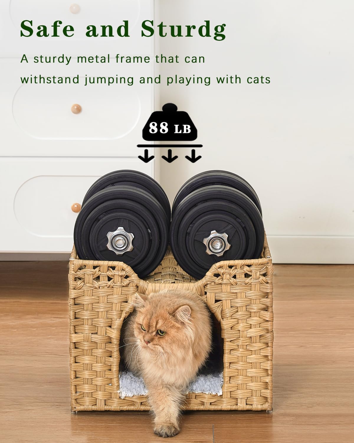Foldable Rattan Cat Bed House Indoor Large Pet Cave with Soft Mat Kitten Hideout with Hooks for Living Room or Bedroom Bamboo Wooden Products Manufacturer - Image 4
