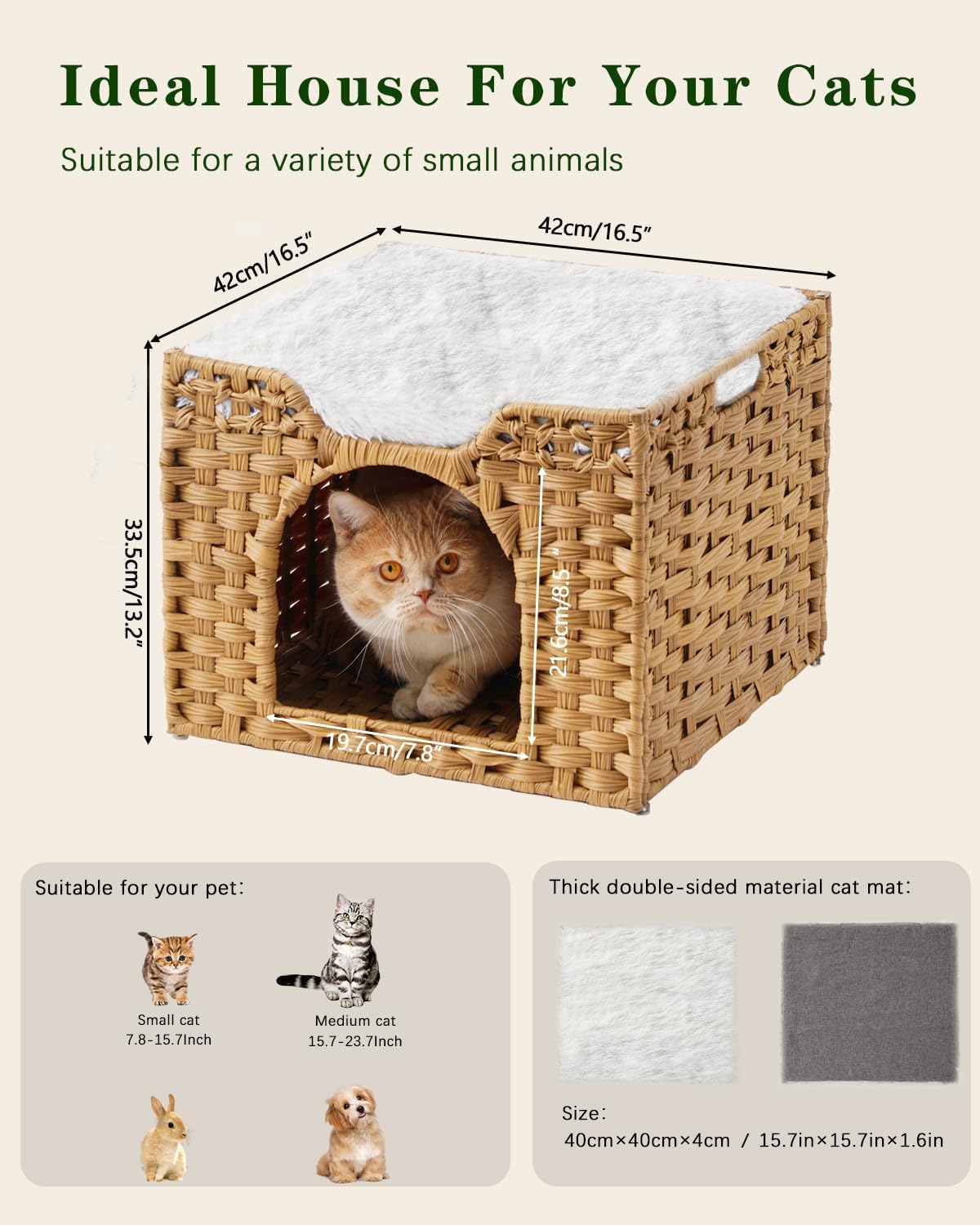 Foldable Rattan Cat Bed House Indoor Large Pet Cave with Soft Mat Kitten Hideout with Hooks for Living Room or Bedroom Bamboo Wooden Products Manufacturer - Image 2