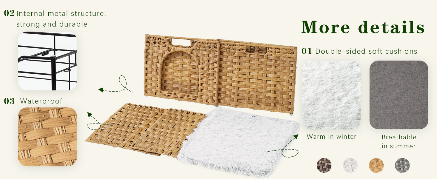 Foldable Rattan Cat Bed House Indoor Large Pet Cave with Soft Mat Kitten Hideout with Hooks for Living Room or Bedroom Bamboo Wooden Products Manufacturer - Image 7