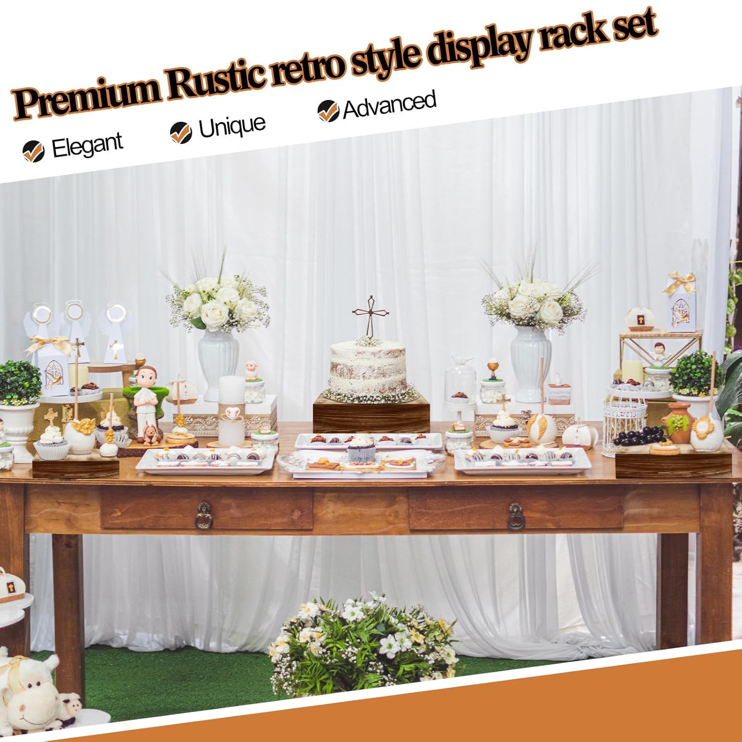 Rustic Wood Display Risers Set of 4 Stackable Wooden Cake Cupcake Stands Black Brown for Dessert Wedding Party Table Decoration China Products Manufacturer - Image 5