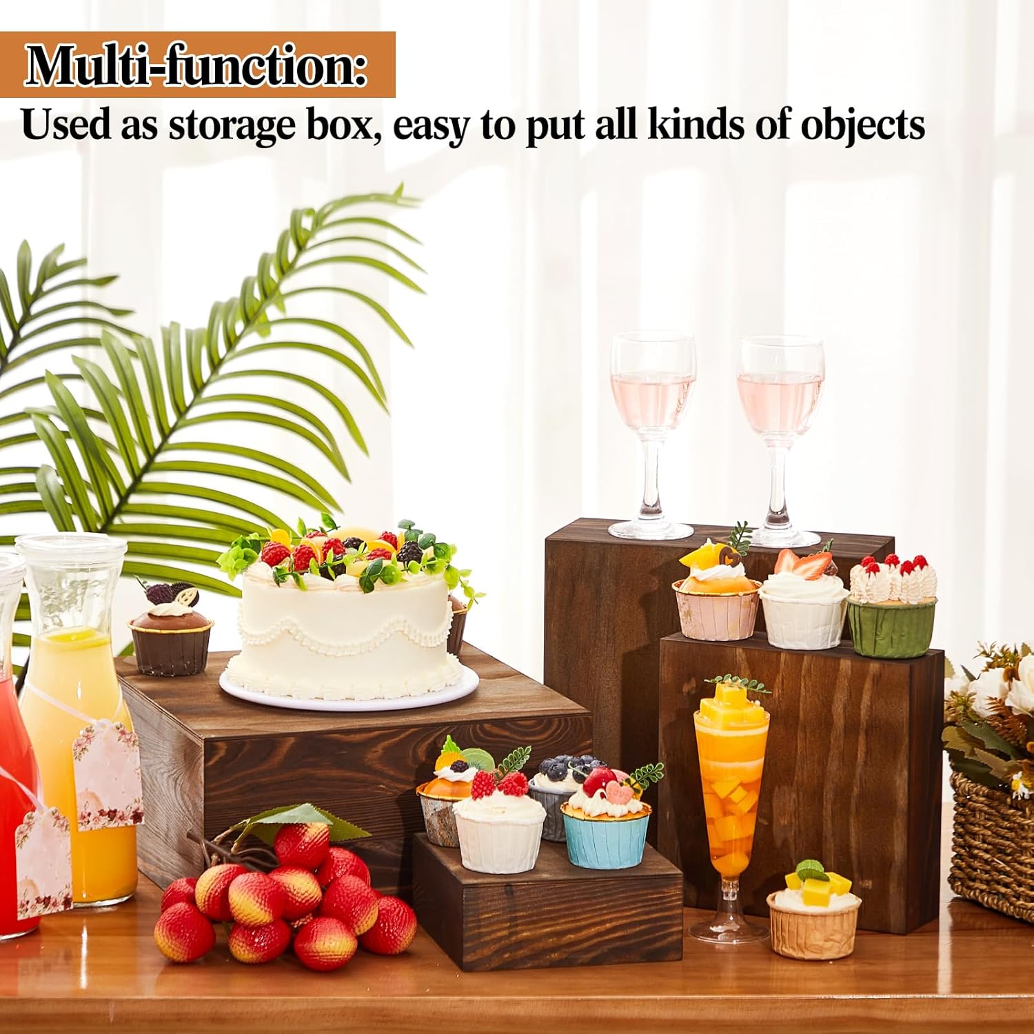 Rustic Wood Display Risers Set of 4 Stackable Wooden Cake Cupcake Stands Black Brown for Dessert Wedding Party Table Decoration China Products Manufacturer - Image 3