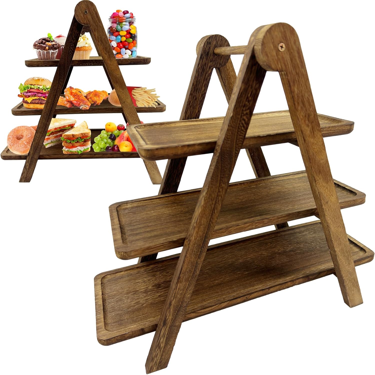 3 Tier Wooden Serving Tray Rustic Rectangle Food Display Stand Cupcake Charcuterie Holder for Wedding Party Birthday Dessert Table Decor China Products Manufacturer