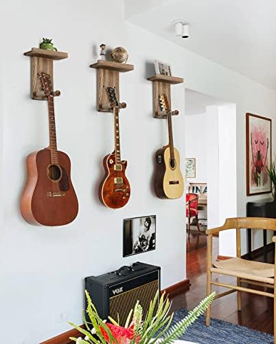 Guitar Wall Mount Hanger Set of 3 Rustic Wood Stand with Pick Holder for Acoustic Electric Bass Ukulele Mandolin Secure and Decorative China Products Manufacturer - Image 2