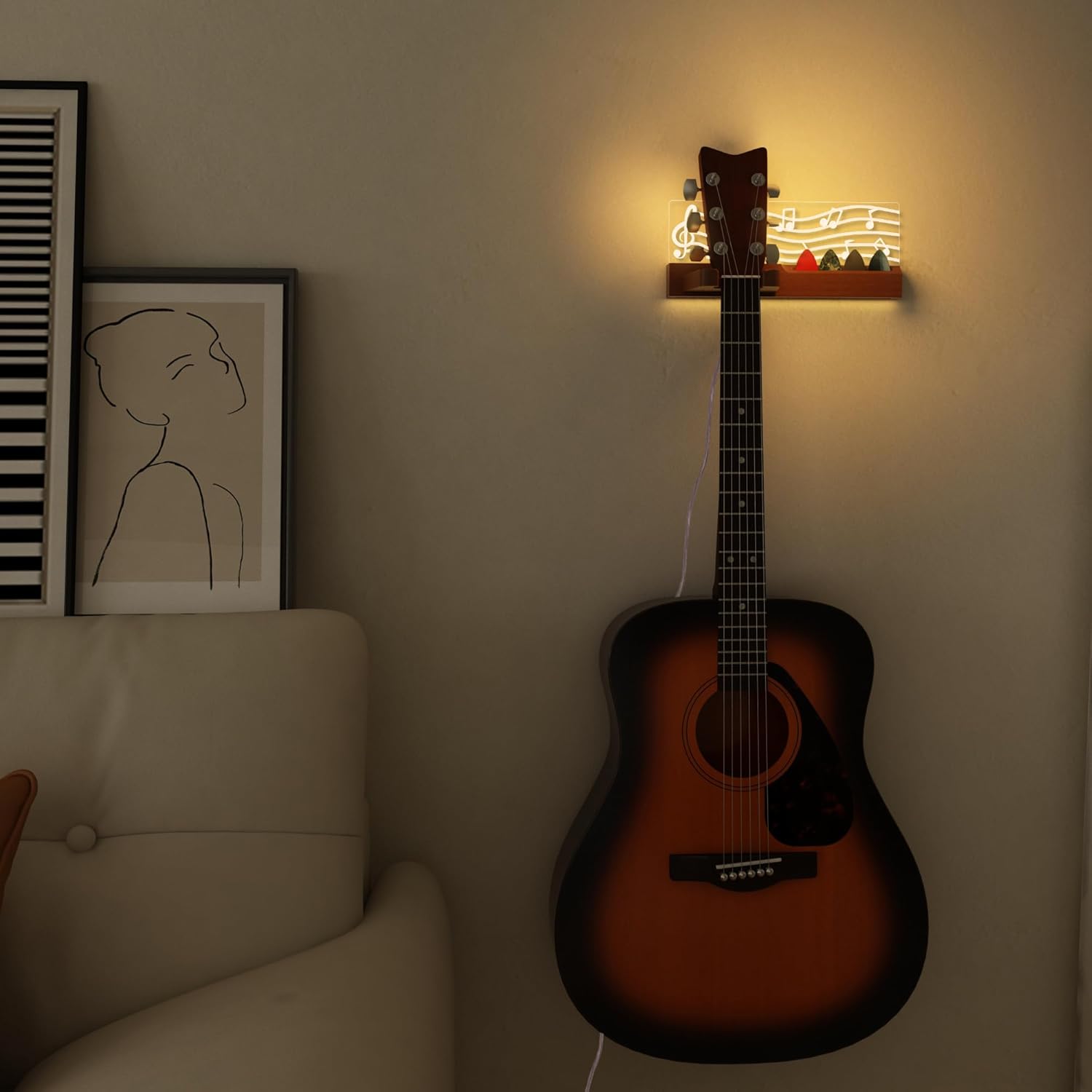 Wood Guitar Wall Mount Stand with Pick Holder Acrylic Hook for Acoustic Electric Bass Ukulele Gift for Men Guitarist Music Lover China Products Manufacturer - Image 5