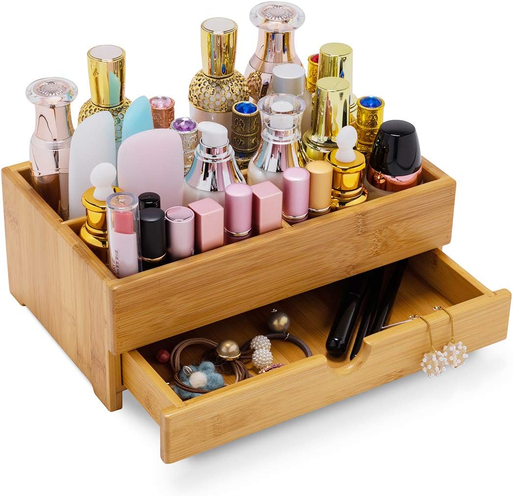 Natural Bamboo Makeup Organizer with Removable Drawer Compact Wooden Storage Box for Cosmetics Jewelry and Personal Items China Products Manufacturer