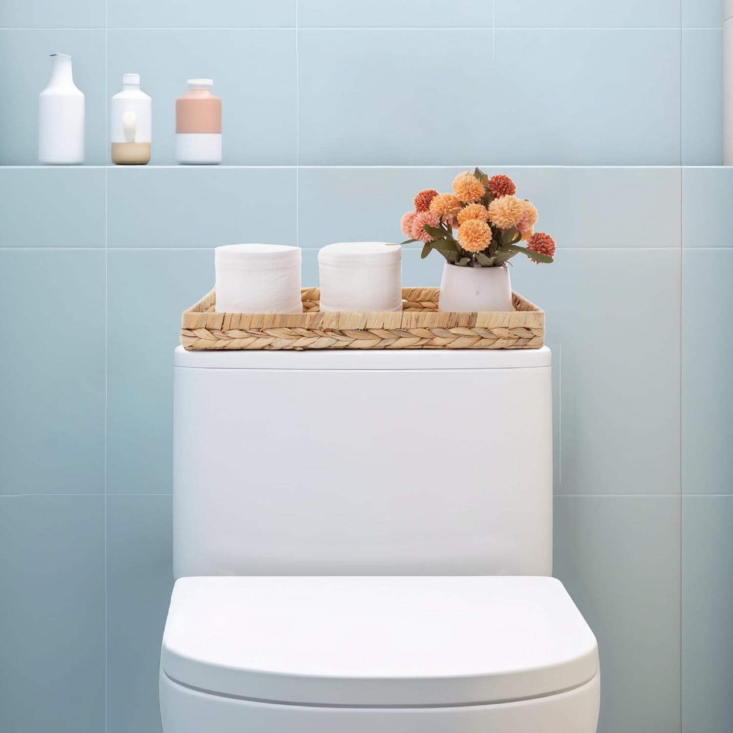 Durable Rattan Style Bathroom Tray 16x6 Inch Toilet Tank Organizer Vanity Tray for Storage and Decor China Products Manufacturer - Image 5