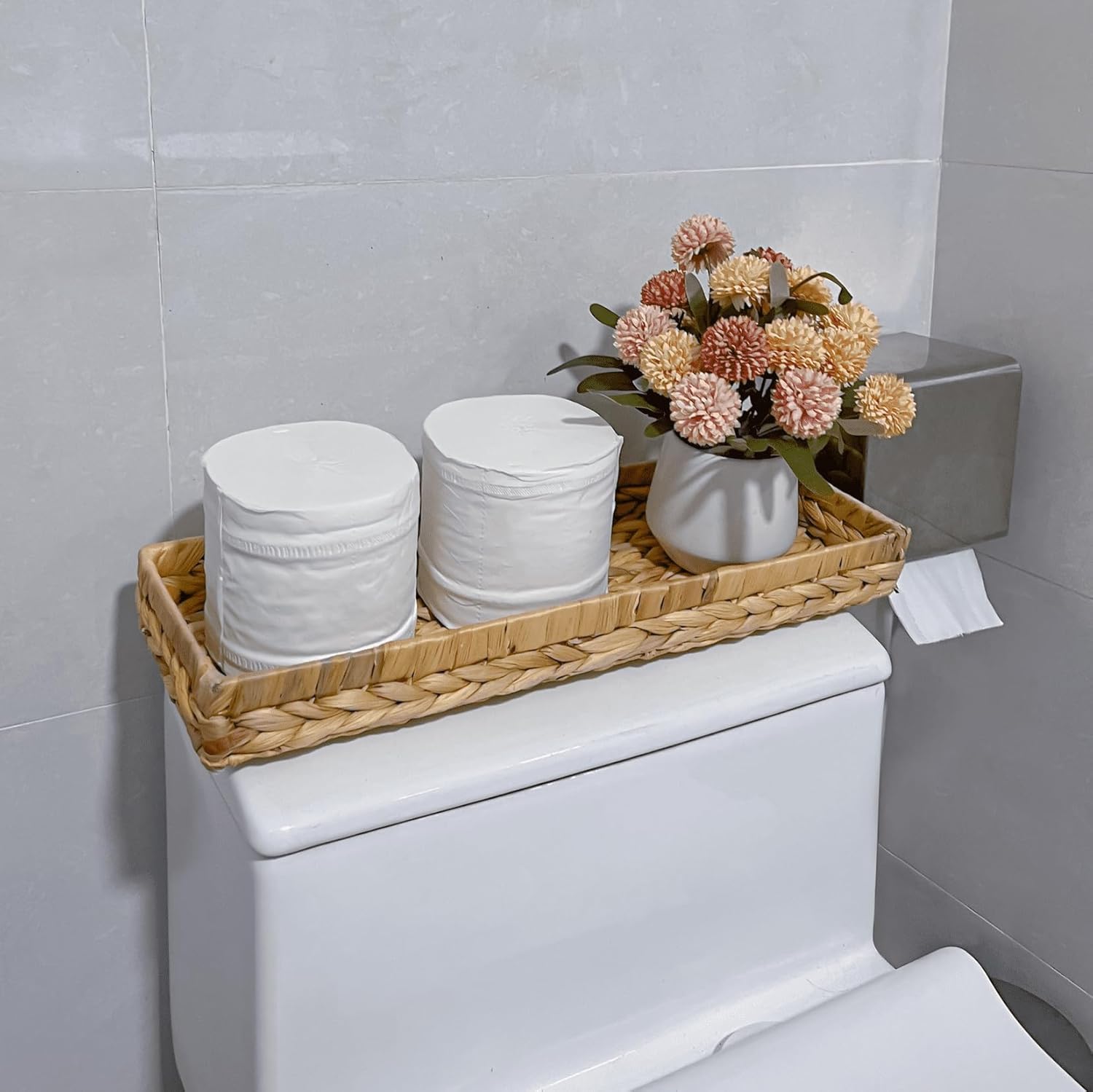 Durable Rattan Style Bathroom Tray 16x6 Inch Toilet Tank Organizer Vanity Tray for Storage and Decor China Products Manufacturer - Image 2