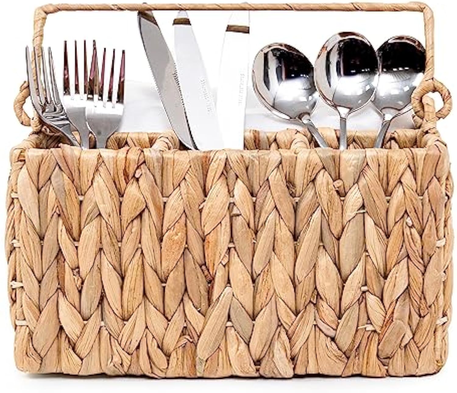 Handwoven Wicker Utensil Caddy with Handle – Water Hyacinth Cutlery Organizer for Countertop, Kitchen Table, or Outdoor Dining – 4 Compartments, Rustic Flatware Holder China Products Manufacturer - Image 6