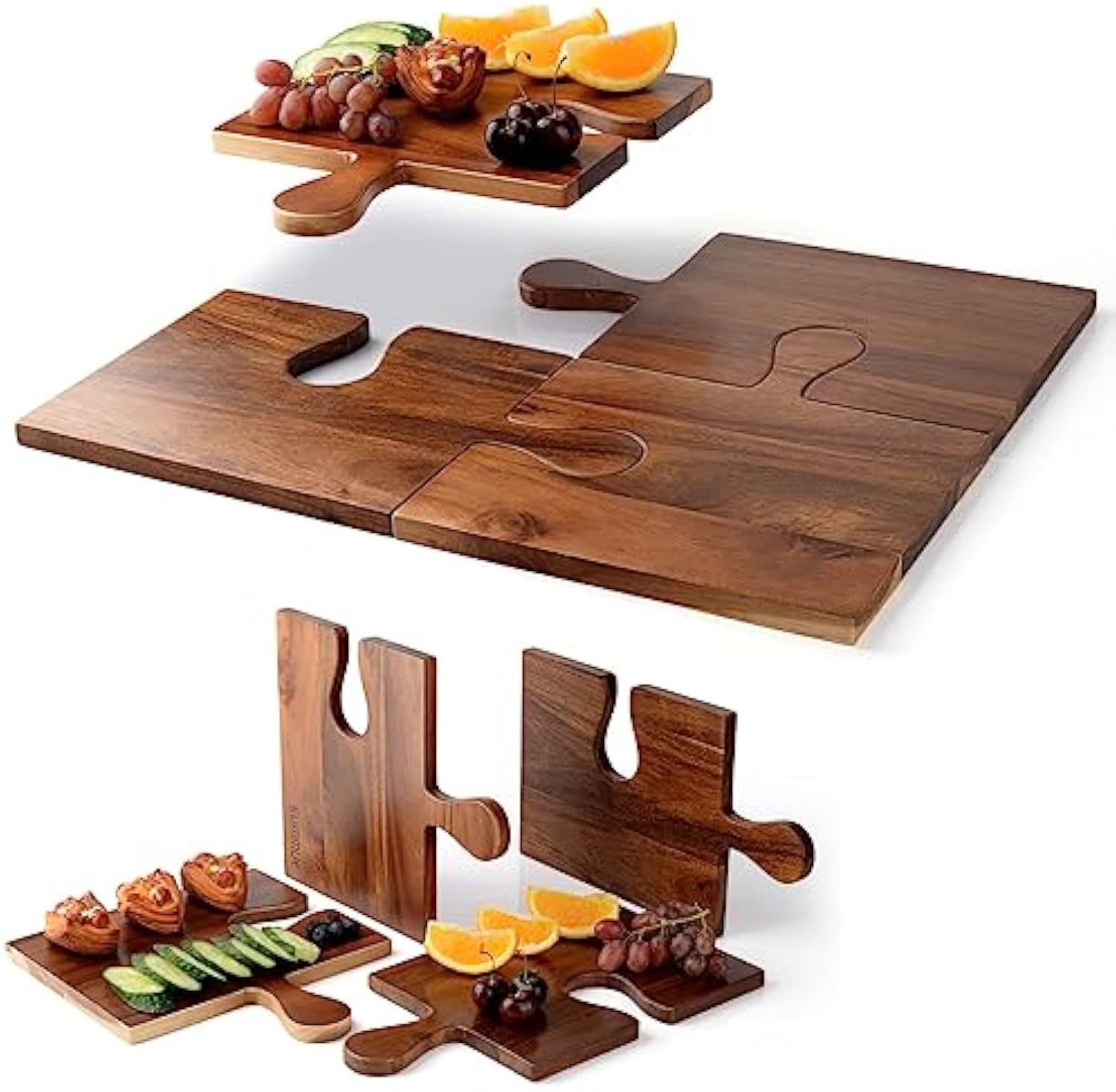 Wooden Cheese Board Set of 4 – Acacia Charcuterie Boards with Jigsaw Puzzle Design | Large Serving Platter for Parties, Gifts, and Events China Products Manufacturer