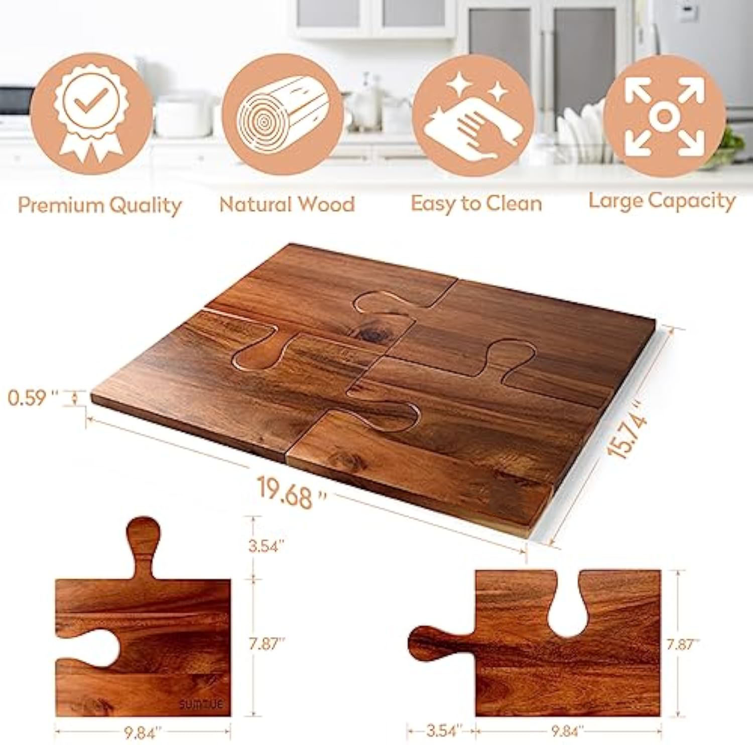 Wooden Cheese Board Set of 4 – Acacia Charcuterie Boards with Jigsaw Puzzle Design | Large Serving Platter for Parties, Gifts, and Events China Products Manufacturer - Image 3