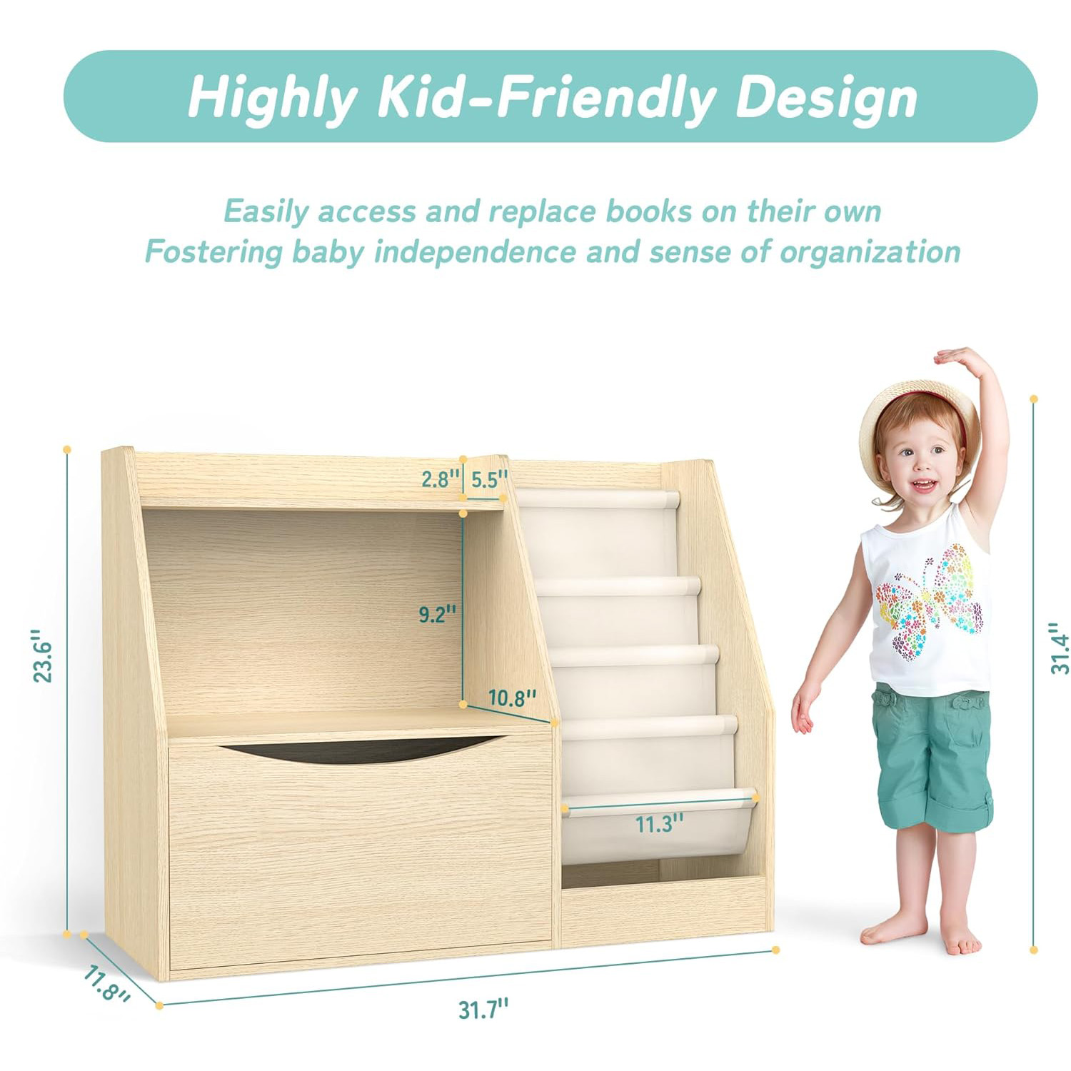 Kids 2 Tier Bookshelf Book Storage 4 Sling Toddler Bookshelf for Toddler Book Organization China Factory - Image 7
