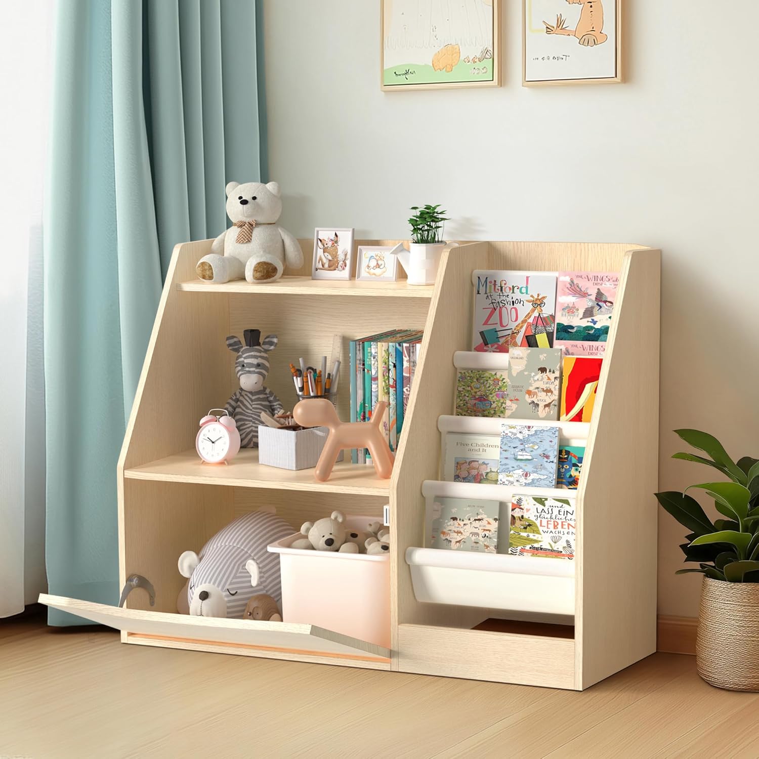 Kids 2 Tier Bookshelf Book Storage 4 Sling Toddler Bookshelf for Toddler Book Organization China Factory - Image 4