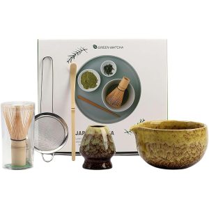 Matcha Kit with Matcha Bowl Spout Bamboo Whisk Tea Scoop Whisk Holder Scoop Holder Powder Strainer Making Kit for Matcha Lovers China Factory