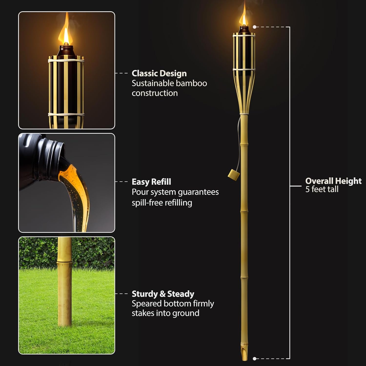 Bamboo Torches Oil Lamp 4 Feet Tall for Outside Eco Friendly Durable for Party Camping Decor Outdoor Evening Use China Supplier - Image 3
