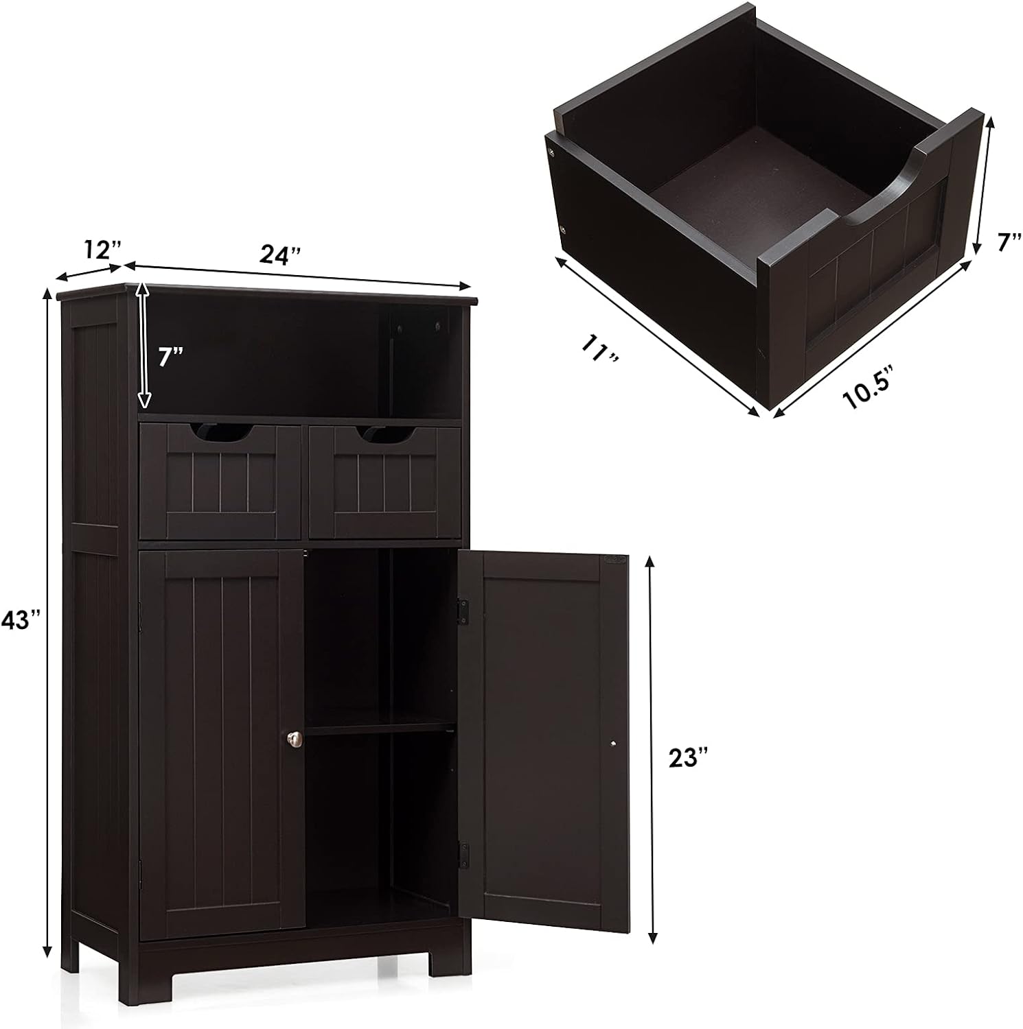 Bathroom cabinet with drawers dimensions 24 by 12 by 43 inches