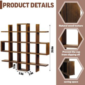 Coffee Mug Display Rack with 22 Compartments – Wooden Wall Shelf Wholesale