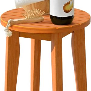 Round bamboo shower stool with slatted seat and non-slip feet