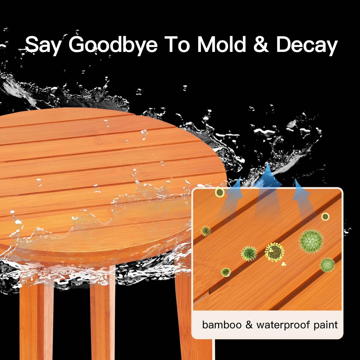Water-resistant bamboo shower stool with protective finish