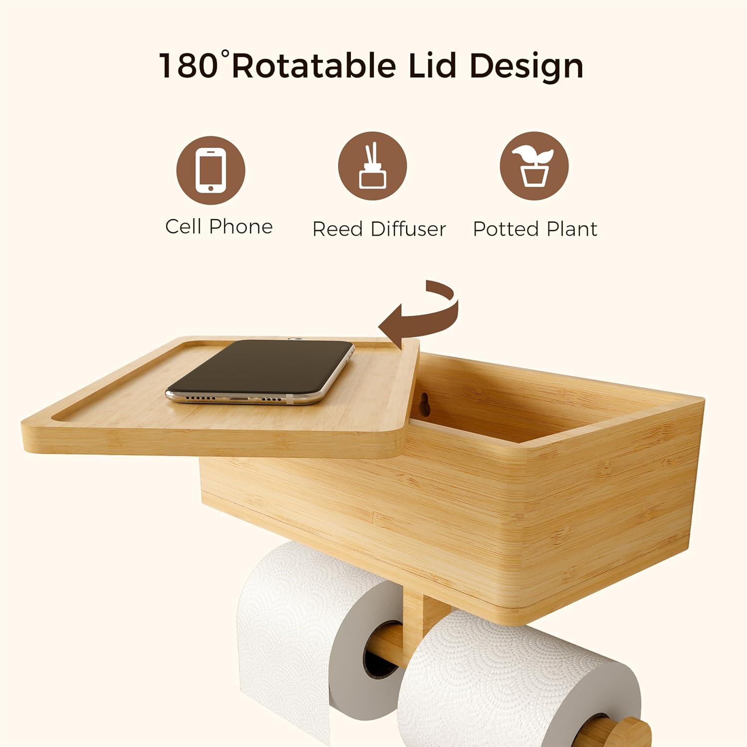 Bamboo toilet paper holder storage box for wipes