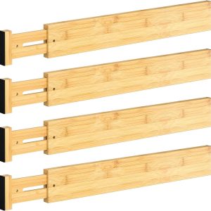 Adjustable bamboo drawer dividers 4-pack for wholesale