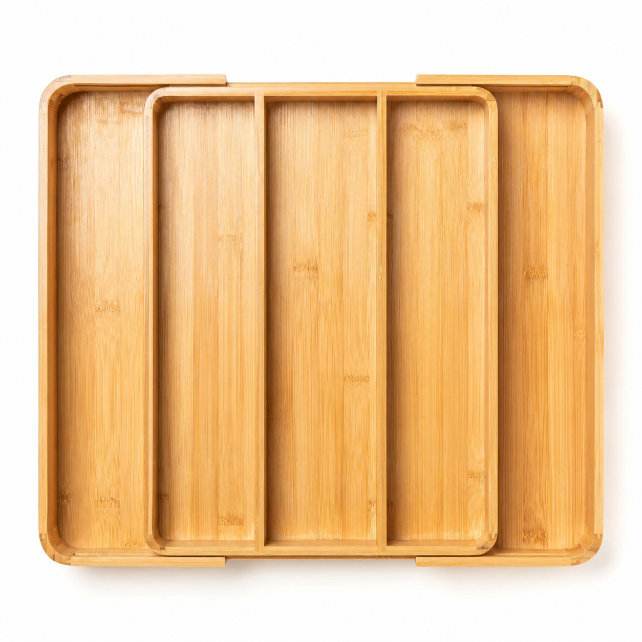 Organizador extensible de cubiertos de bambú con cinco zonas