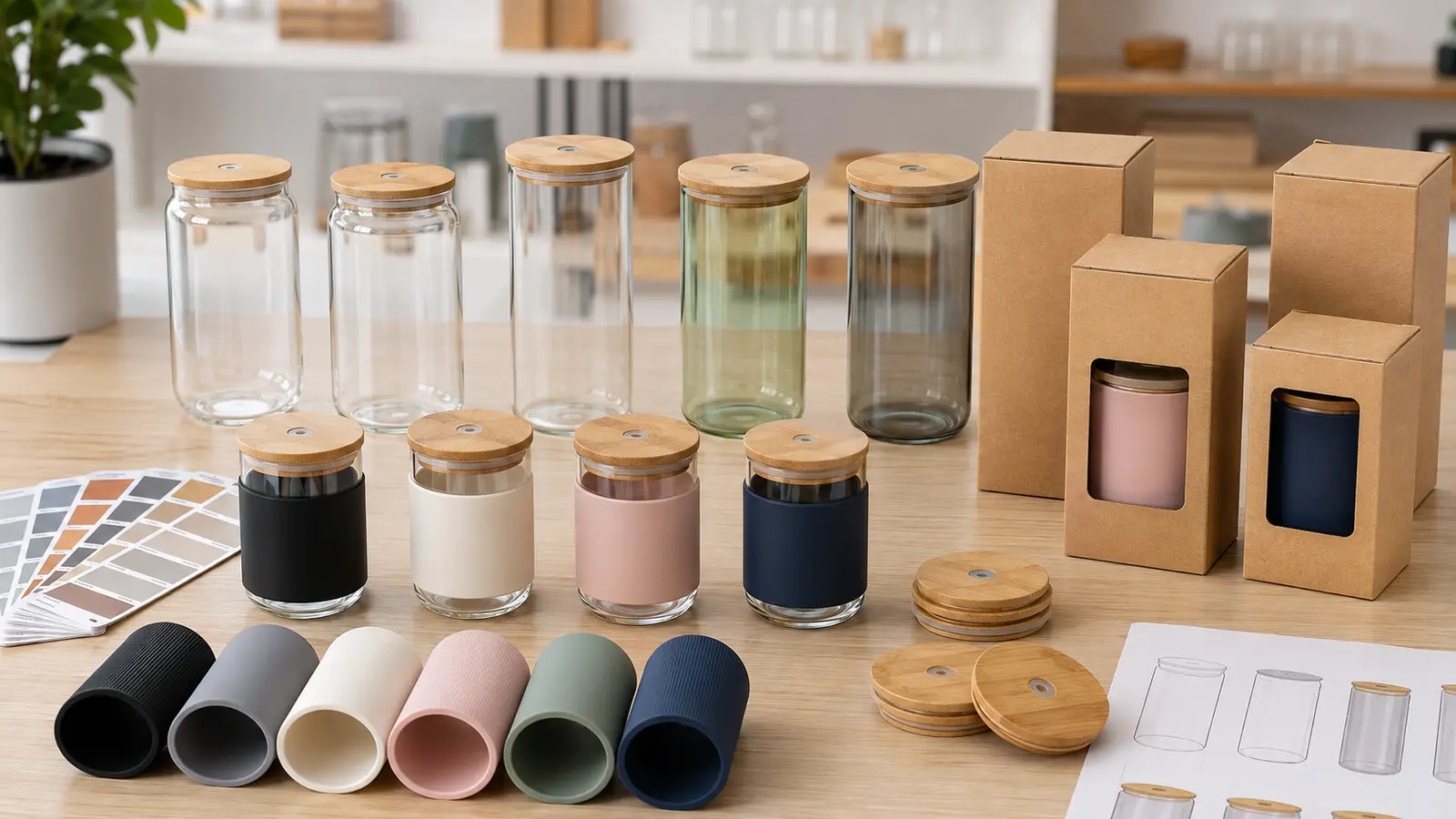 Personalizzazione di bicchieri in vetro con coperchio in bambù